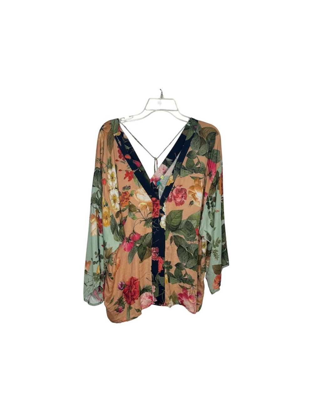 Farm Rio Floral Kimono Top Size XL Tie-back Kimono Sleeves - Picture 3 of 16
